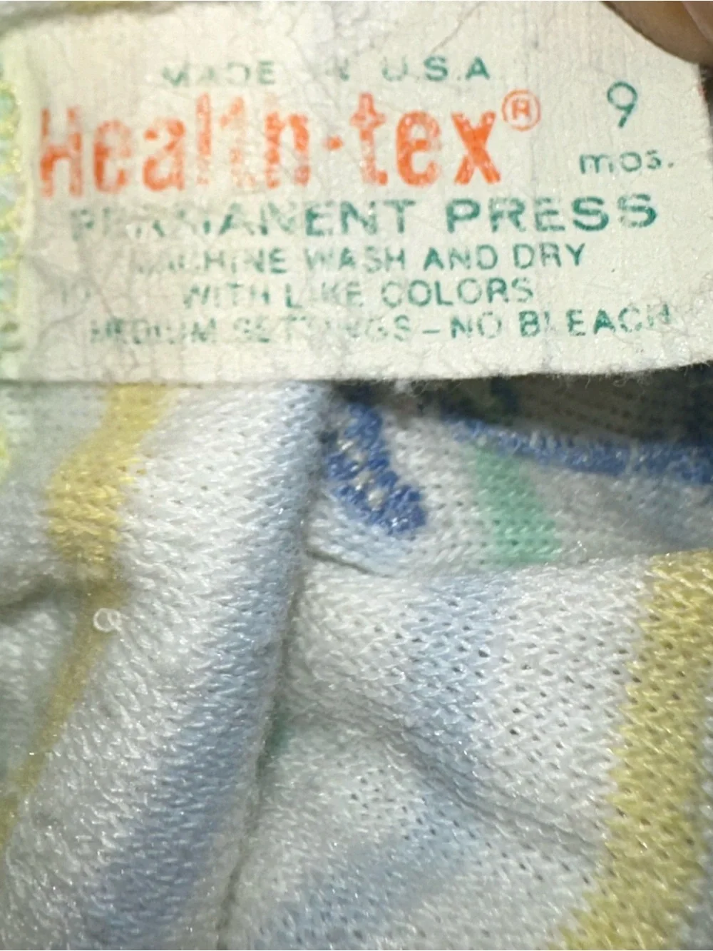 Vintage health-tex Pastel Striped Baby Romper with Duck Applique Size 9 Months